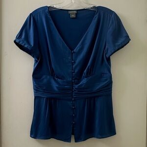 Ann Taylor Women’s V-Neck Buttoned Short Sleeve Blouse Size 2 Silk